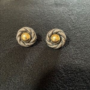 Cable Dome Button Earrings Sterling Silver & 18k Gold
